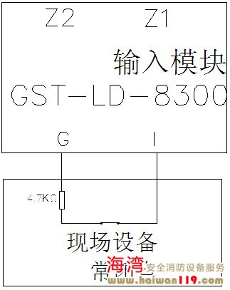 GST-LD-8300模块与具有常闭无源触点的现场设备连接方法